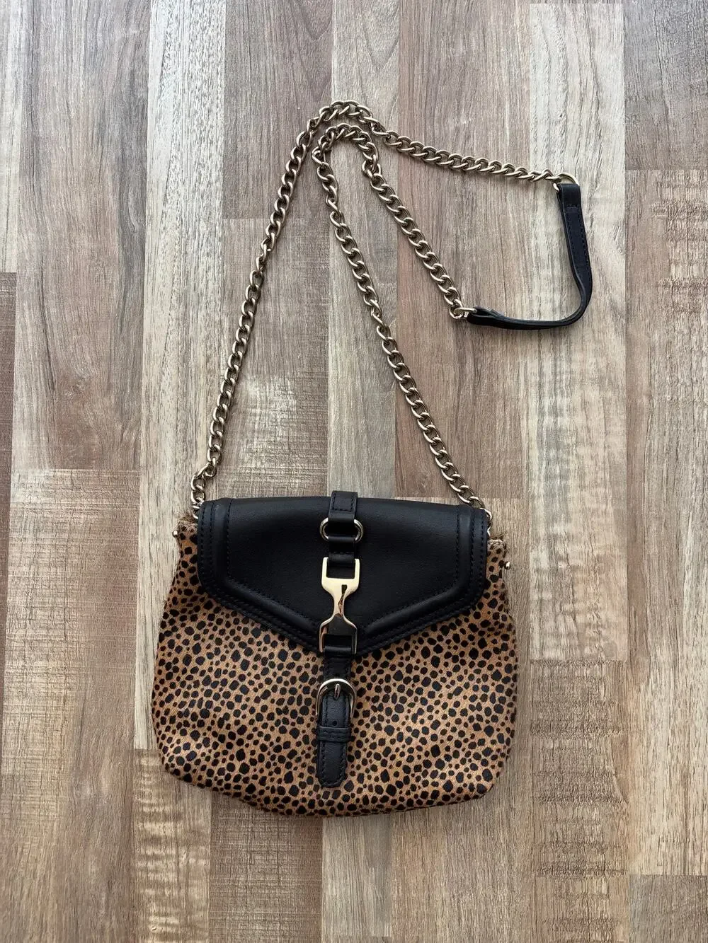Ann Taylor Genuine Leather Cheetah Print Calf Hair Crossbody